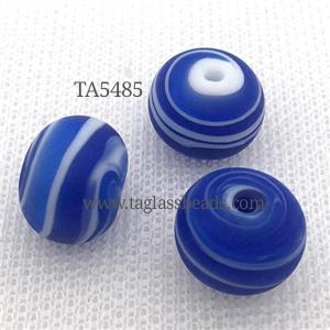 blue Lampwork Glass rondelle beads, matte, approx 16x18mm