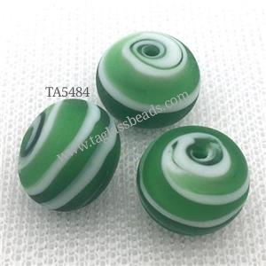 green Lampwork Glass rondelle beads, matte, approx 16x18mm
