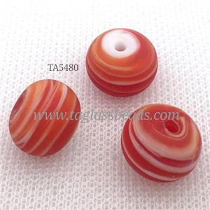 red Lampwork Glass rondelle beads, matte, approx 13x16mm