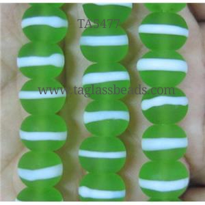 Green Lampwork Glass Rondelle Beads Matte, approx 10mm dia