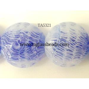 lampwork glass beads, flat-round, line, deep-blue, 20mm dia