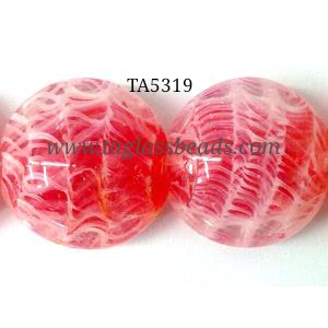 lampwork glass beads, flat-round, line, red, 20mm dia