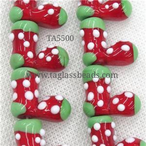 Lampwork glass beads, christmas stocking, approx 18-20mm
