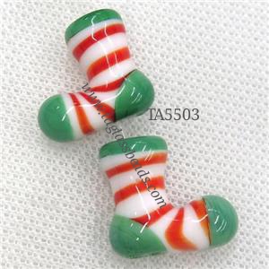 Lampwork glass beads, christmas stocking, approx 18-20mm