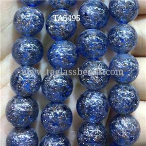 round blue Lampwork Glass Beads with goldsand, approx 12mm dia
