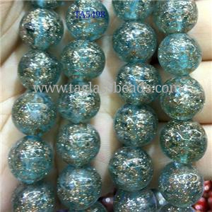round blue Lampwork Beads with goldsand, approx 12mm dia
