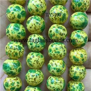 round Lampwork Beads with green snakeskin, approx 10mm dia