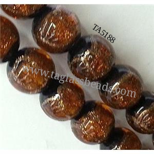 lampwork glass beads, round, gold, 12mm dia