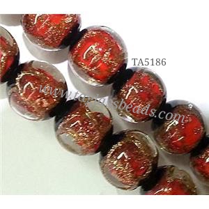 lampwork glass bead, round, red, 12mm