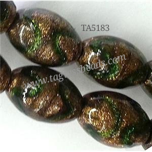 lampwork glass bead, rice-shape, approx 11x16mm