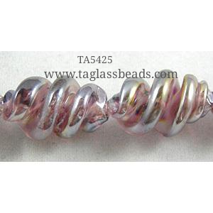 Pink Handmade Plated with Color Twist Lampwork Beads, 12mm dia,20mm