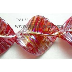 Handmade Twist leaf Lampwork Beads With Plated Color, 26x32mm