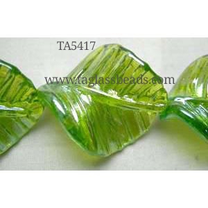 Light Green Handmade Twist Silver Foil Glass Bead, 15x20mm