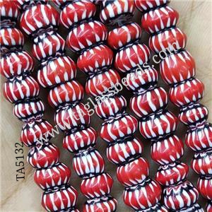 Nepal Style Red Lampwork Glass Rondelle Chevron Beads, approx 7-9mm
