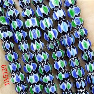 Nepal Style Blue Lampwork Glass Rondelle Chevron Beads, approx 8-10mm