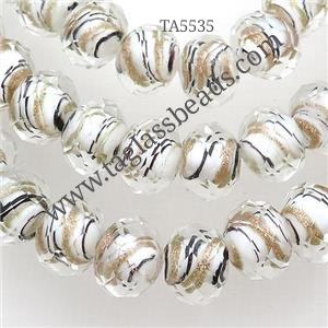 white Lampwork glass beads, faceted rondelle, approx 10mm