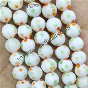 Round White Lampwork Glass Beads Spotted Smooth, approx 10mm