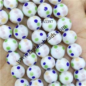 Round Lampwork Glass Beads Spotted, approx 10mm
