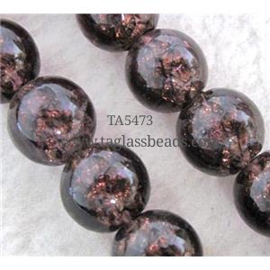 lampwork bead within silver goldsand and stripe, round, 12mm dia