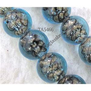 lampwork bead within silver goldsand and stripe, round, 12mm dia