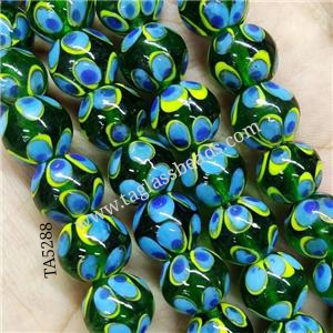 Round Lampwork Glass Beads Greenblue, approx 12mm dia