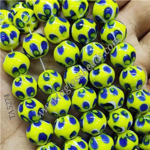 ellow Lampwork Glass Beads Round, approx 12mm dia