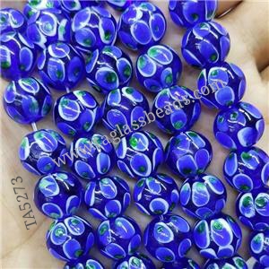 Round Blue Lampwork Glass Beads, approx 12mm dia