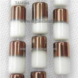 white Jadeite Glass tube beads, electroplated, approx 10x20mm