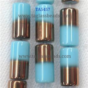 aqua Jadeite Glass tube beads, approx 10x20mm