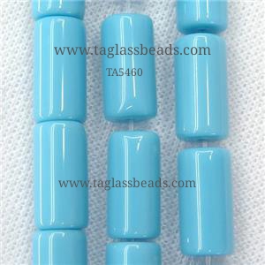 blue Jadeite Glass tube beads, approx 10x20mm