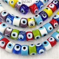 Mix Color Lampwork Glass Heishi Beads With Evil Eye, approx 7x11mm