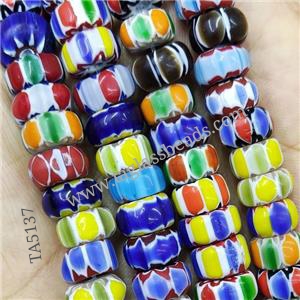 Nepal Style Mix Color Lampwork Glass Rondelle Chevron Beads, approx 12mm