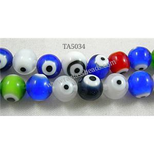 lampwork glass beads with evil eye, flat-round, mixed color, 6mm dia