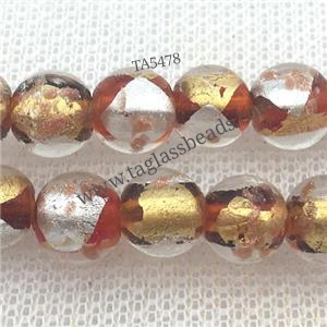 round Lampwork Glass Beads with foil, mixed color, approx 8mm dia