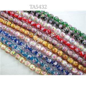 lampwork glass beads, flower, round, mixed color, 12mm dia