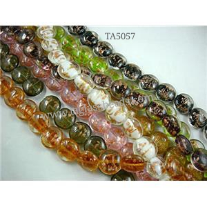 lampwork glass beads with goldsand, flat-round, mixed color, 15mm dia