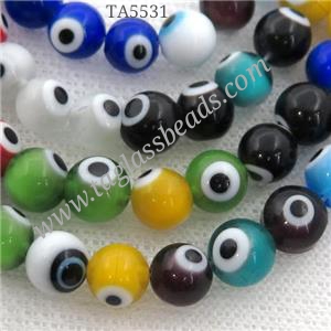 round Lampwork Glass Beads with evil eye, mix color, approx 8mm dia