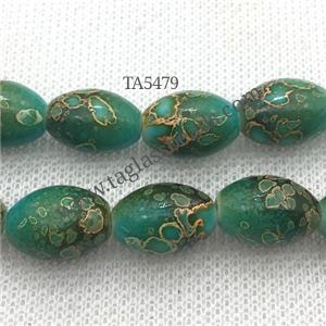 reen Lampwork Glass rice Beads with painted, approx 10x15mm