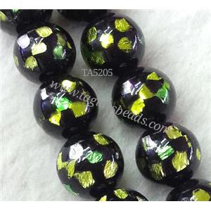 lampwork bead within silver foil, round, mixed, 20mm dia