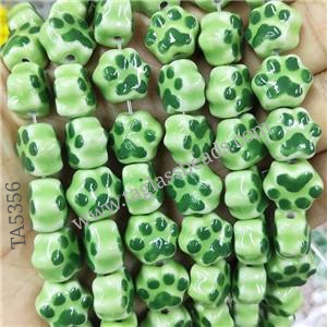 Green Lampwork Glass Paws Beads, approx 13-15mm