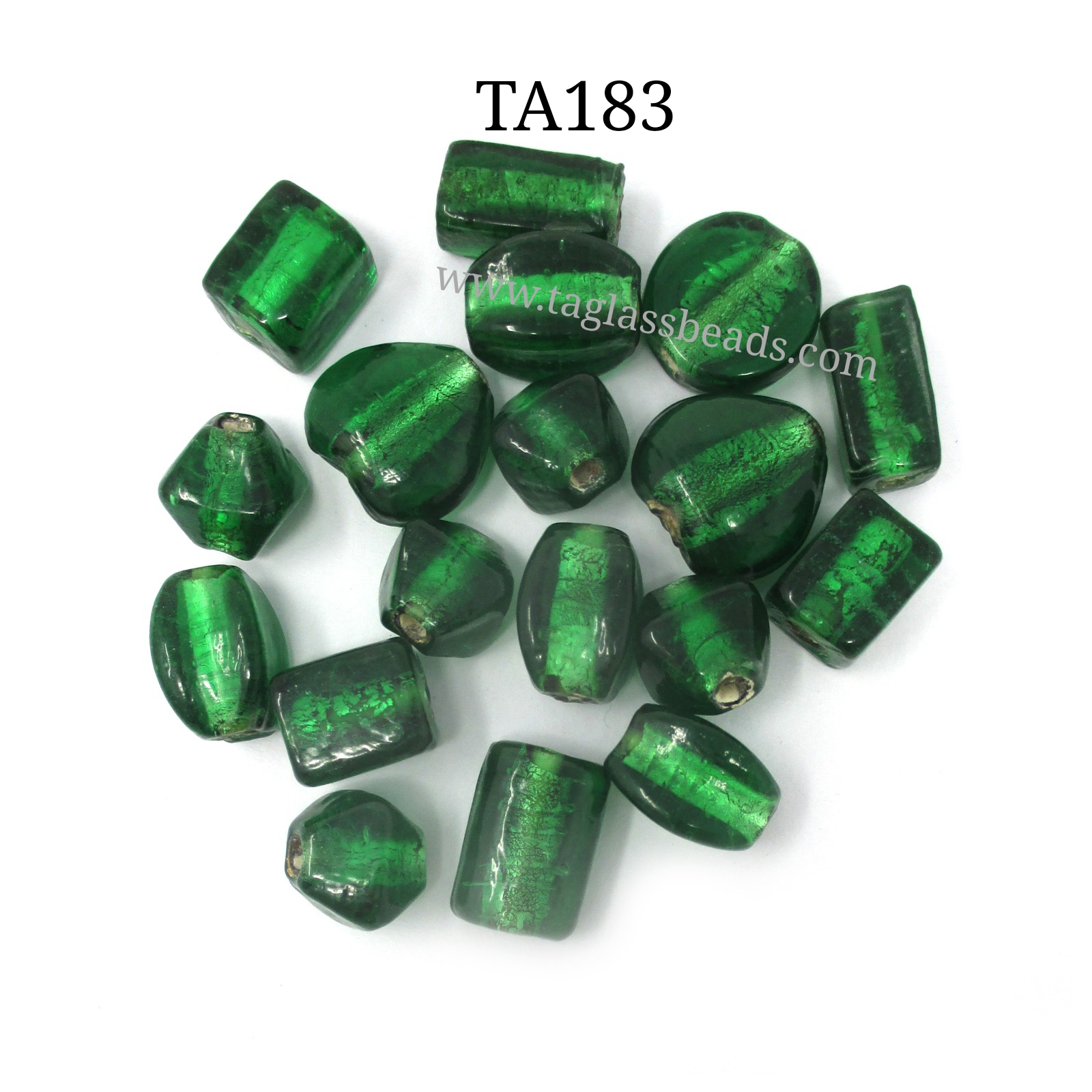 silver Foil Glass Lampwork beads, flat round, green, 20mm dia